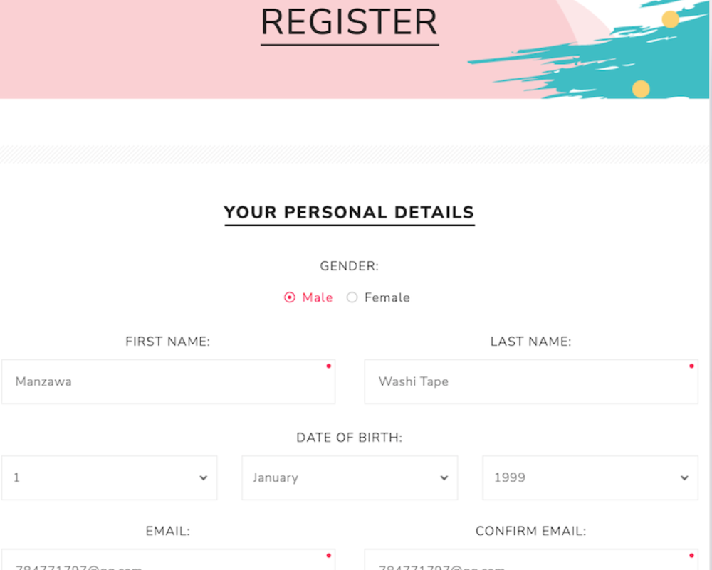 full fill info to register washi tape store